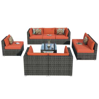 Outdoor Sectional Furniture 9-Piece with Cushions and Table