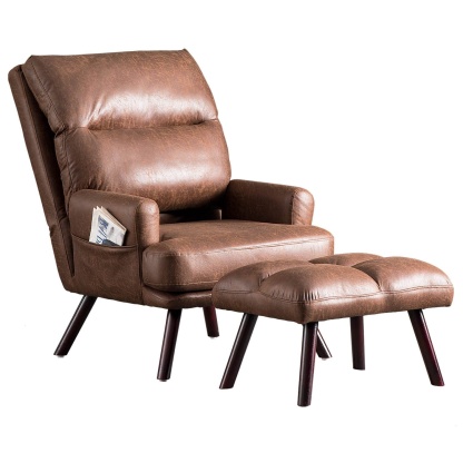 Living Room Accent Chair with Ottoman, 6 Angles Adjustable