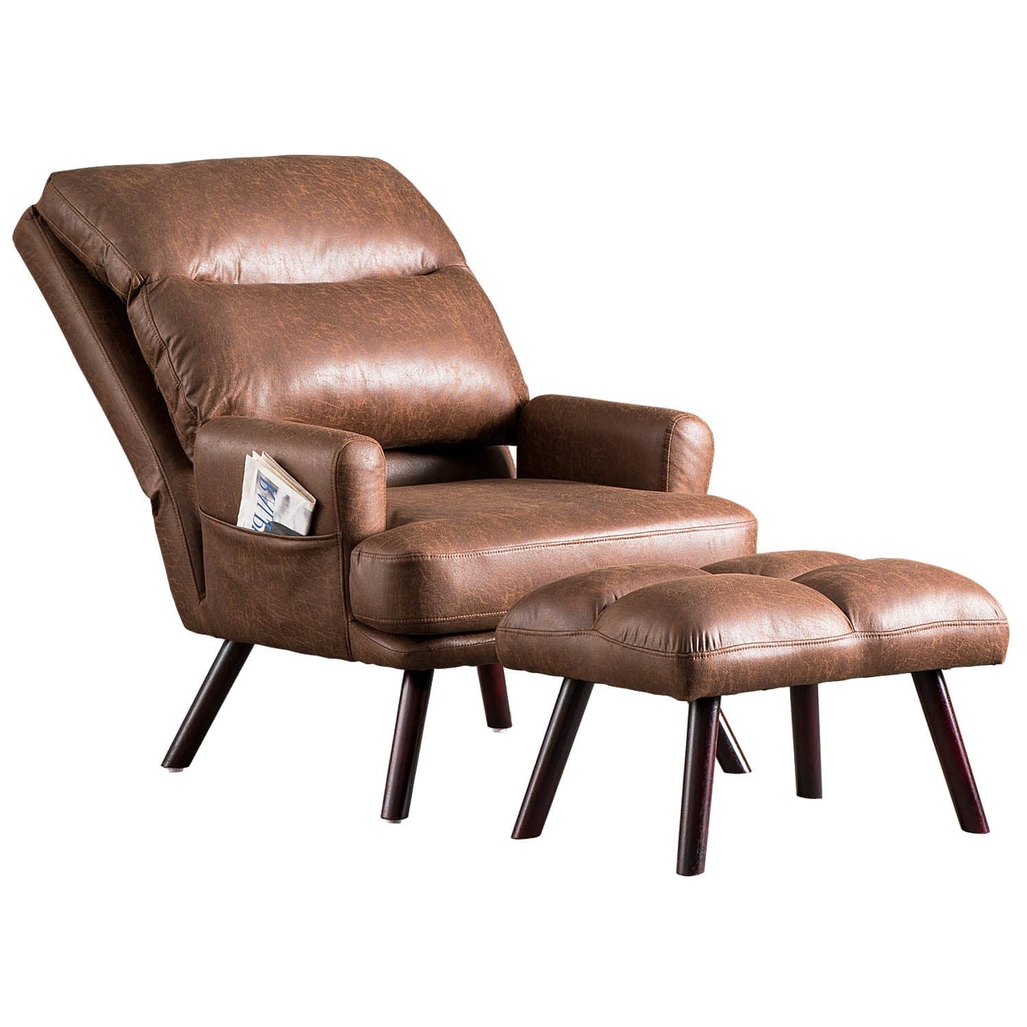 Living Room Accent Chair with Ottoman, 6 Angles Adjustable