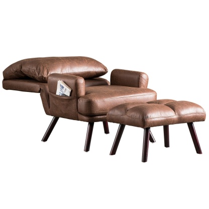 Living Room Accent Chair with Ottoman, 6 Angles Adjustable