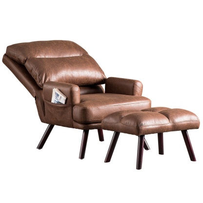 Living Room Accent Chair with Ottoman, 6 Angles Adjustable