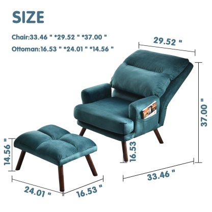 Living Room Accent Chair with Ottoman, 6 Angles Adjustable