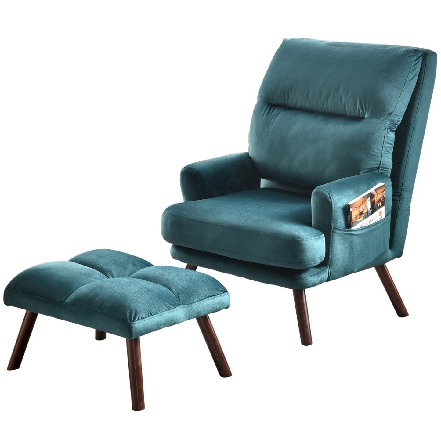 Living Room Accent Chair with Ottoman, 6 Angles Adjustable