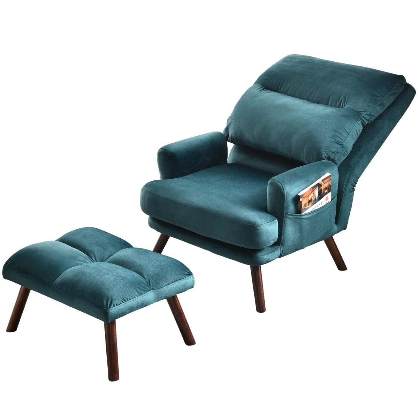 Living Room Accent Chair with Ottoman, 6 Angles Adjustable