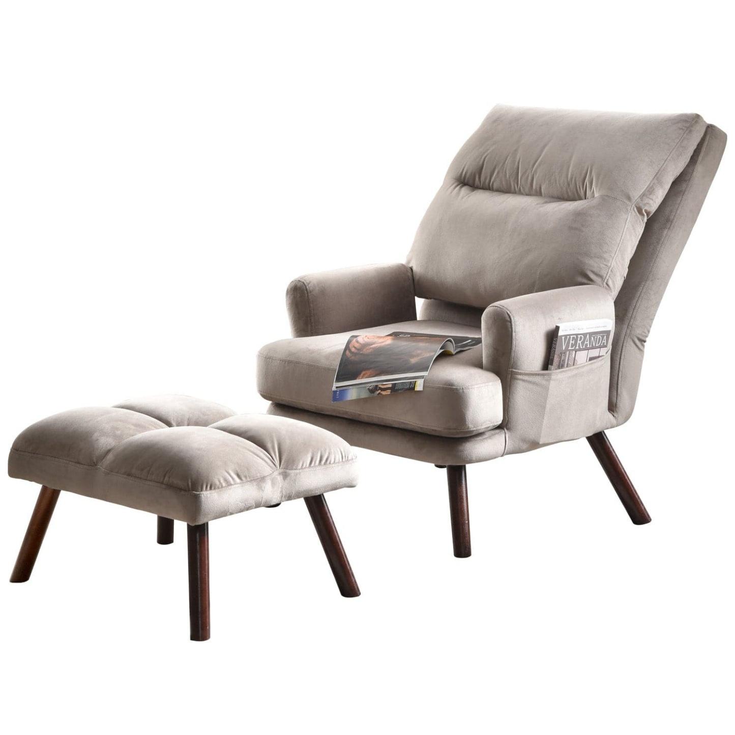 Living Room Accent Chair with Ottoman, 6 Angles Adjustable