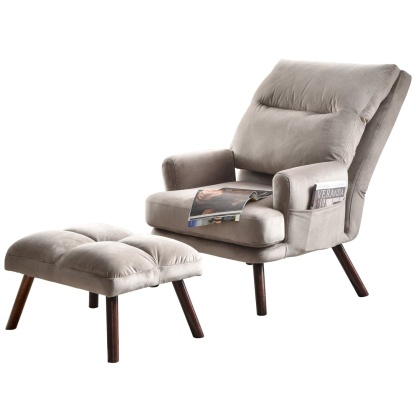 Living Room Accent Chair with Ottoman, 6 Angles Adjustable