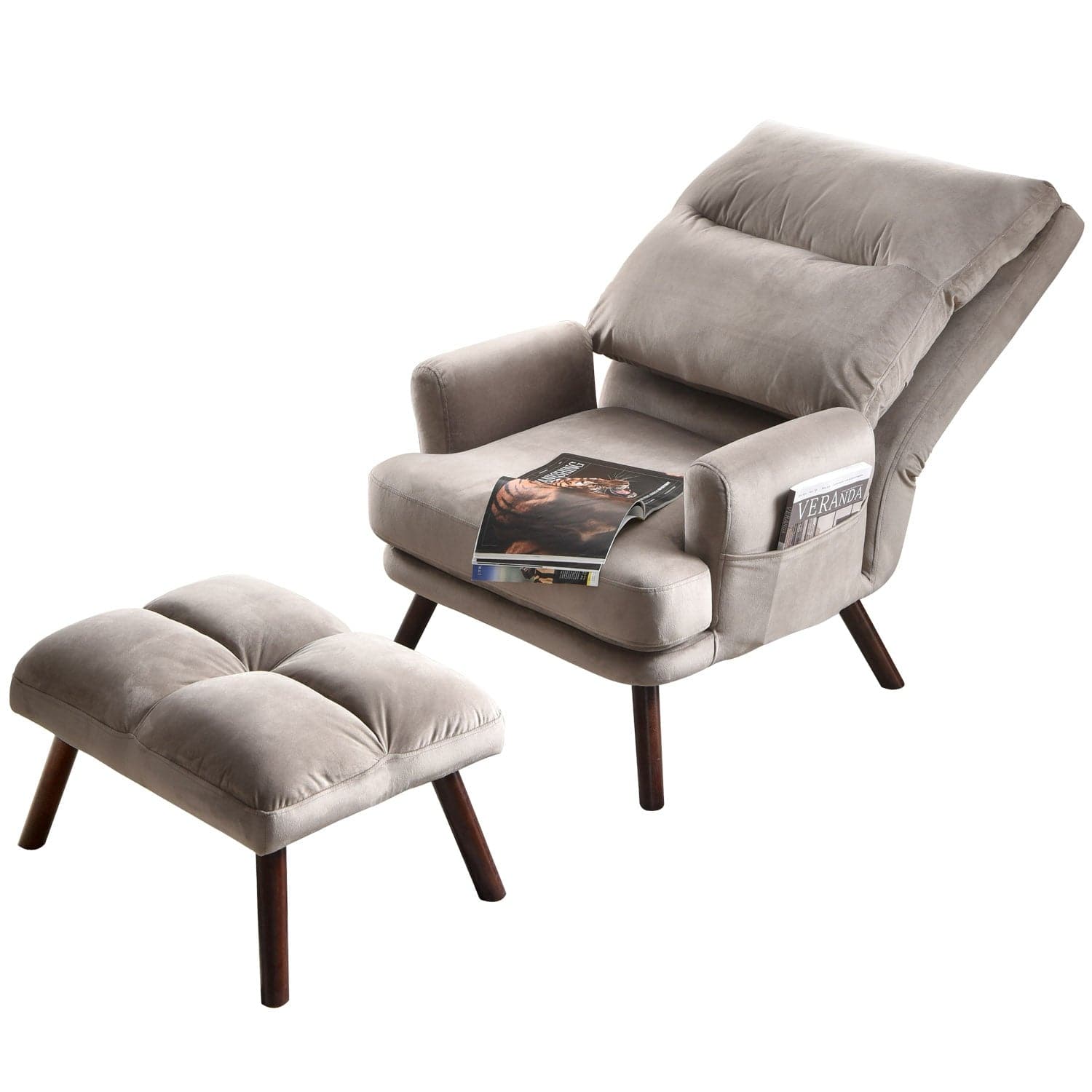 Living Room Accent Chair with Ottoman, 6 Angles Adjustable