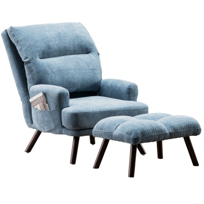 Living Room Accent Chair with Ottoman, 6 Angles Adjustable