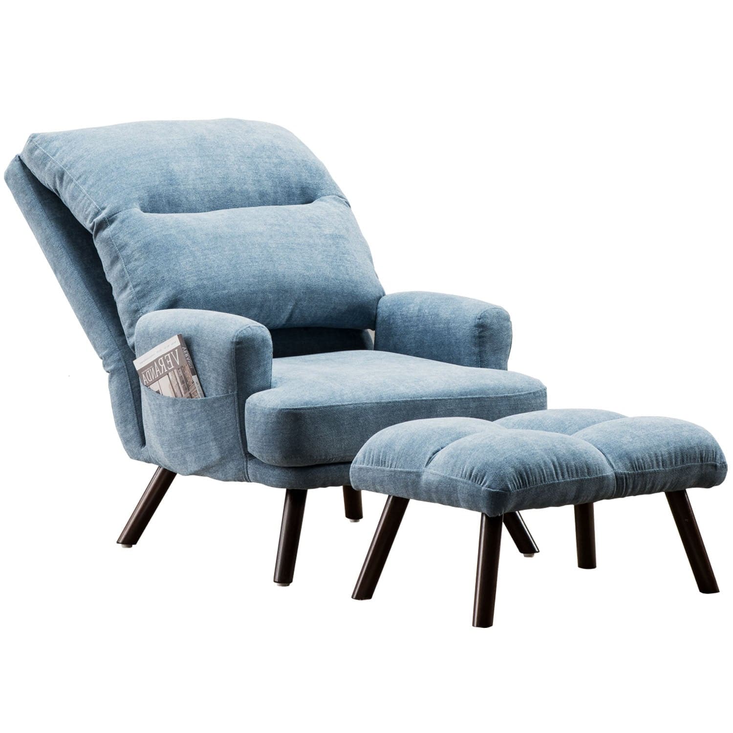 Living Room Accent Chair with Ottoman, 6 Angles Adjustable