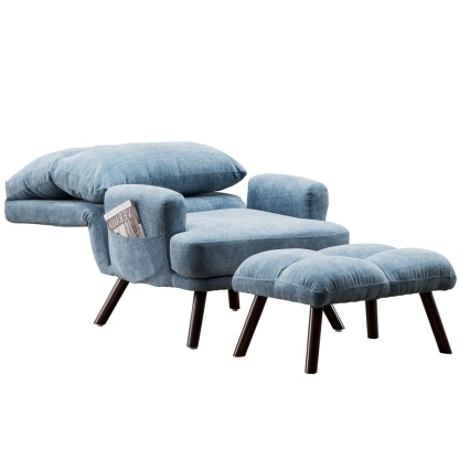 Living Room Accent Chair with Ottoman, 6 Angles Adjustable