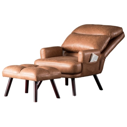 Living Room Accent Chair with Ottoman, 6 Angles Adjustable