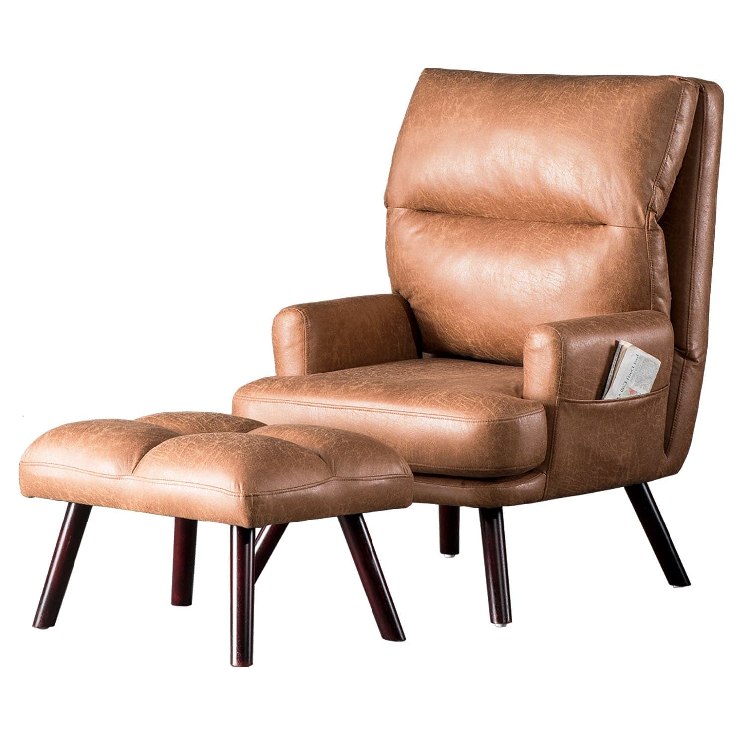 Living Room Accent Chair with Ottoman, 6 Angles Adjustable