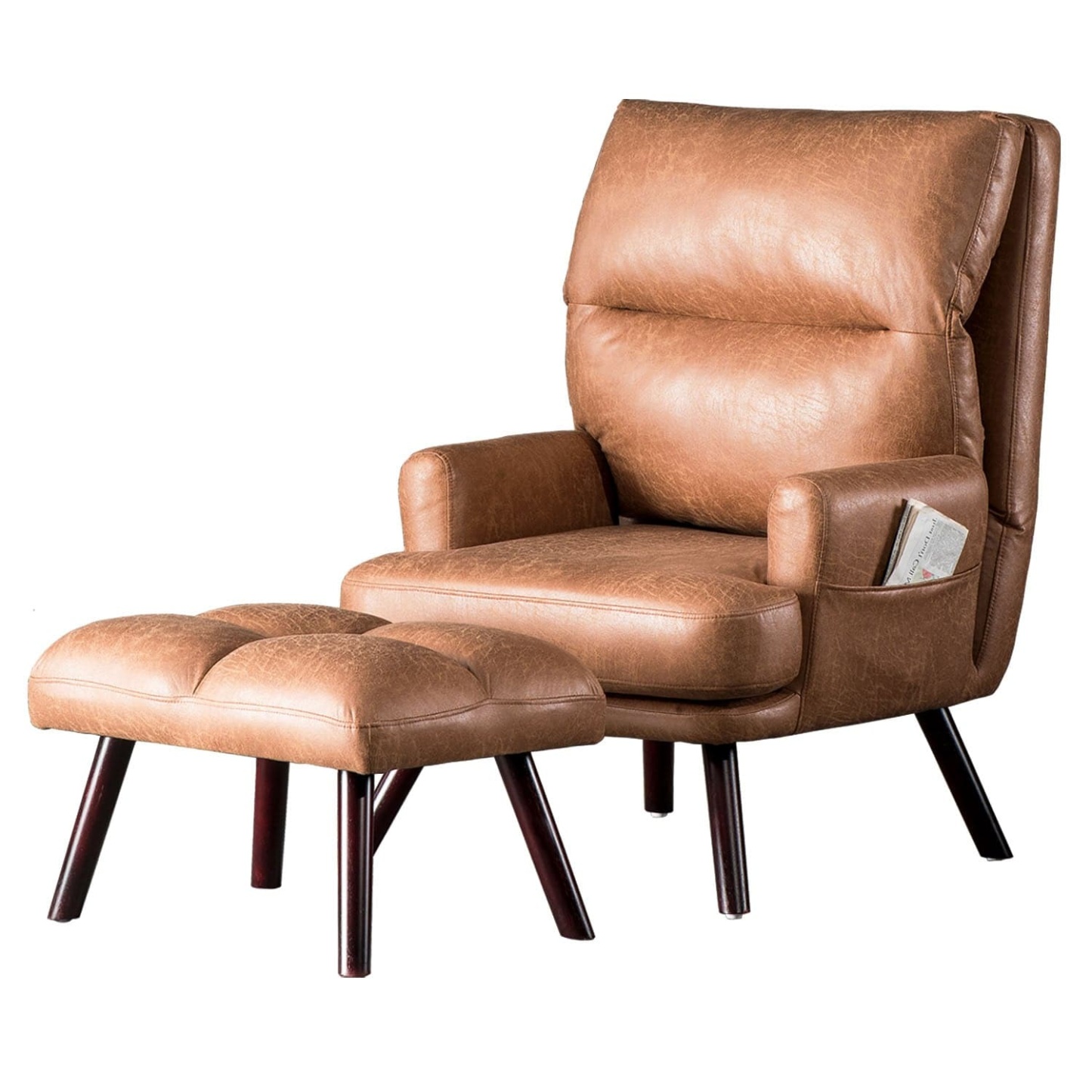 Living Room Accent Chair with Ottoman, 6 Angles Adjustable