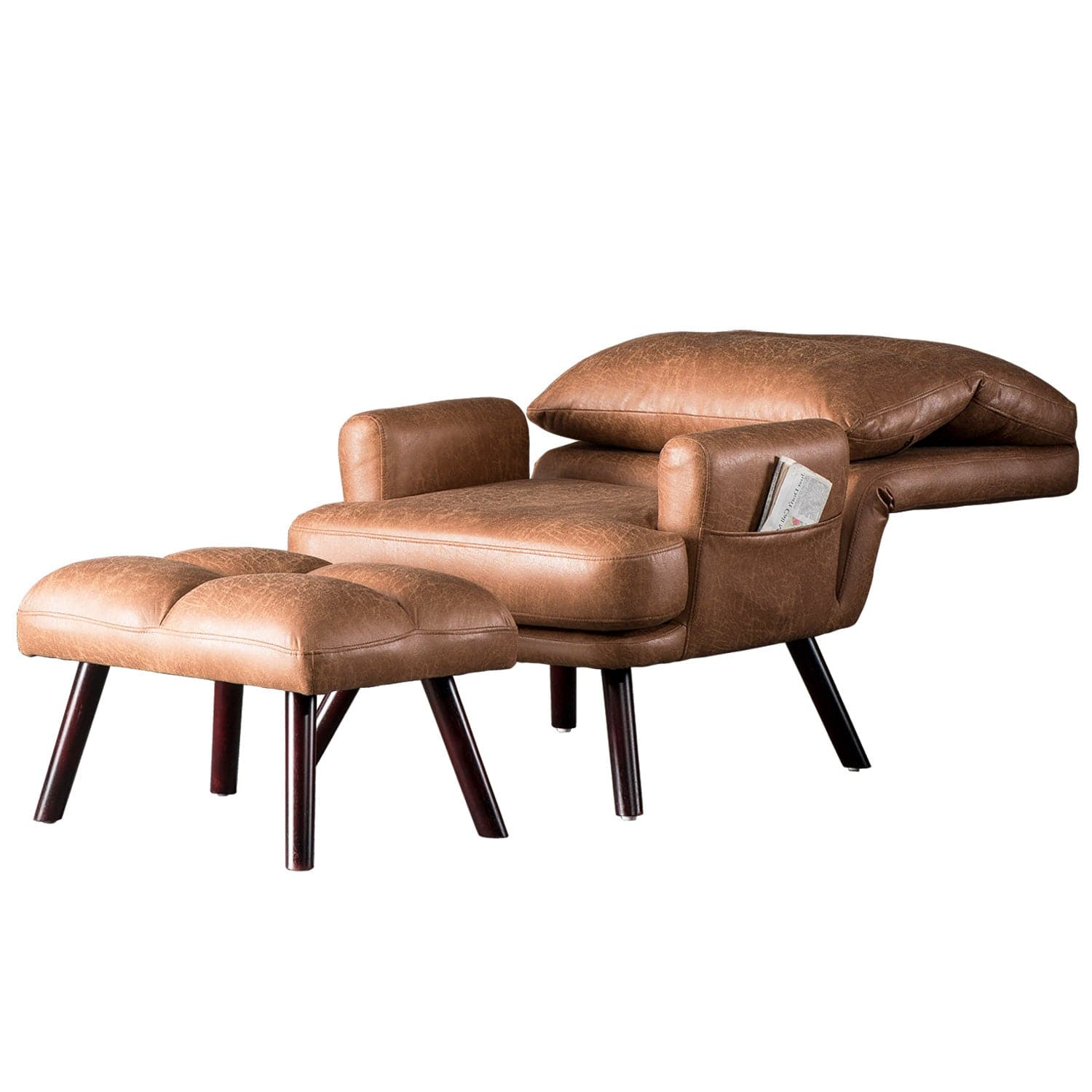 Living Room Accent Chair with Ottoman, 6 Angles Adjustable