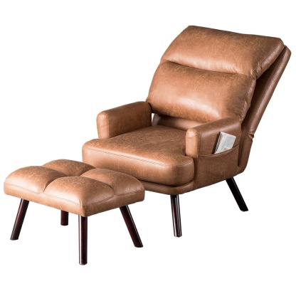 Living Room Accent Chair with Ottoman, 6 Angles Adjustable