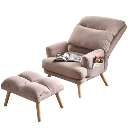 Living Room Accent Chair with Ottoman, 6 Angles Adjustable