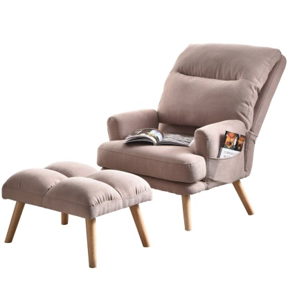 Living Room Accent Chair with Ottoman, 6 Angles Adjustable