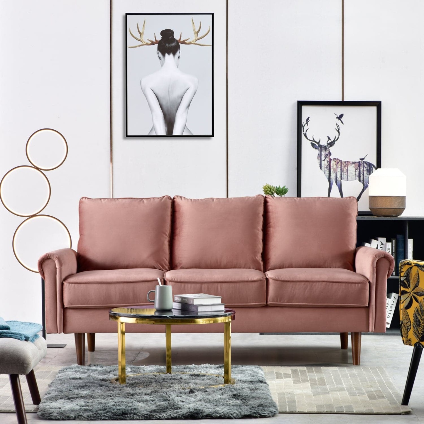 Living Room 73.6'' Wide Suede or Line Fabric Sofa, 6 Colors