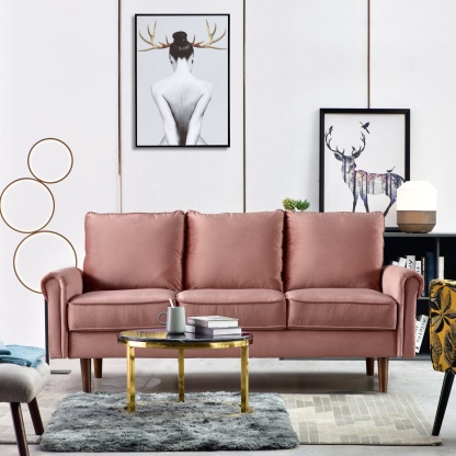 Living Room 73.6'' Wide Suede or Line Fabric Sofa, 6 Colors