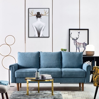 Living Room 73.6'' Wide Suede or Line Fabric Sofa, 6 Colors