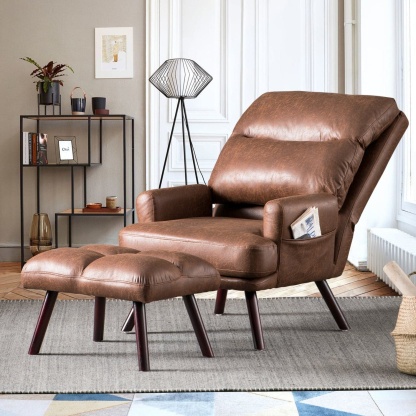Living Room Accent Chair with Ottoman, 6 Angles Adjustable