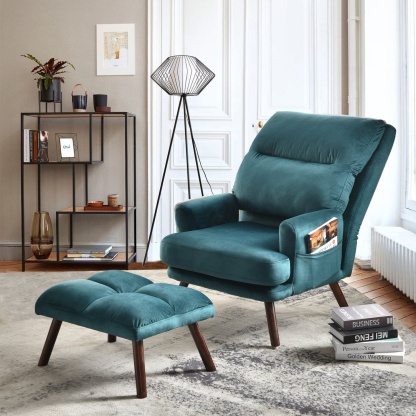 Living Room Accent Chair with Ottoman, 6 Angles Adjustable