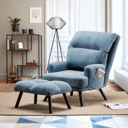 Living Room Accent Chair with Ottoman, 6 Angles Adjustable