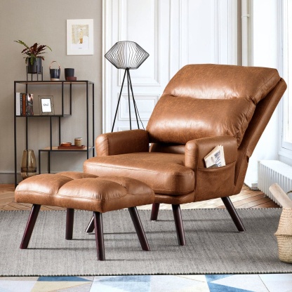 Living Room Accent Chair with Ottoman, 6 Angles Adjustable