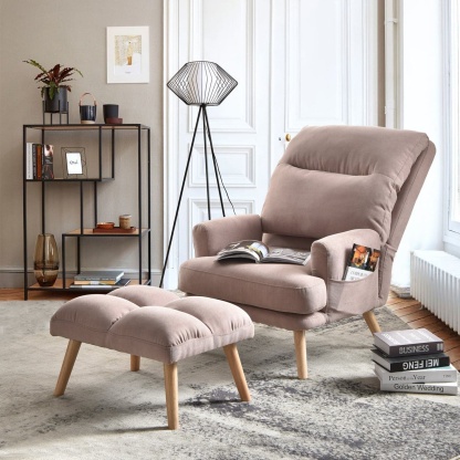 Living Room Accent Chair with Ottoman, 6 Angles Adjustable