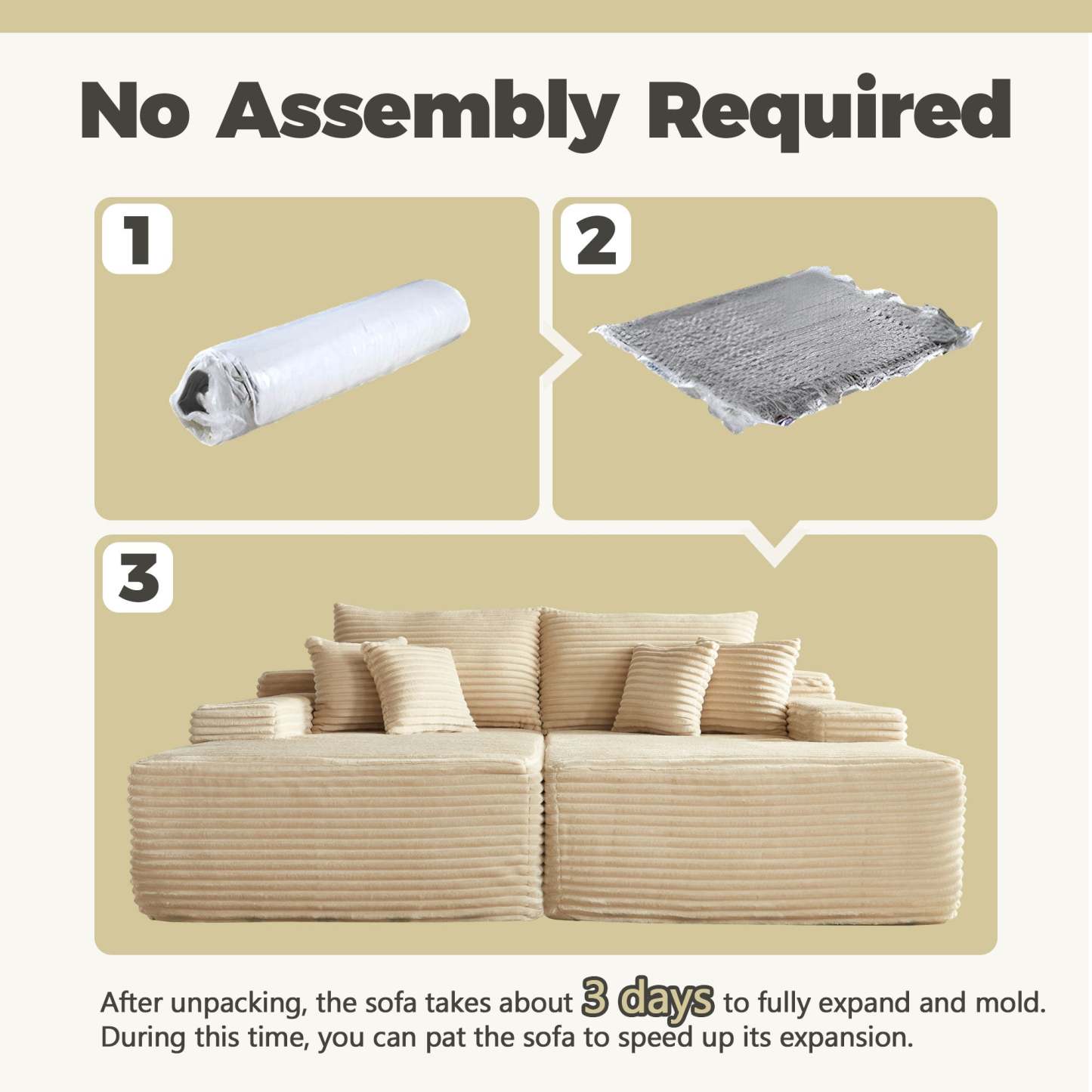 81" Boneless Sofa, Sleeper Couch, No Assembly Required