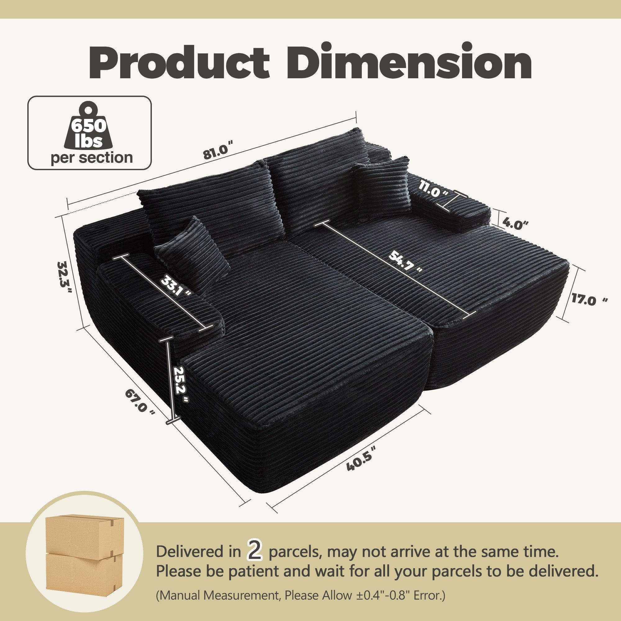 81" Boneless Sofa, Sleeper Couch, No Assembly Required