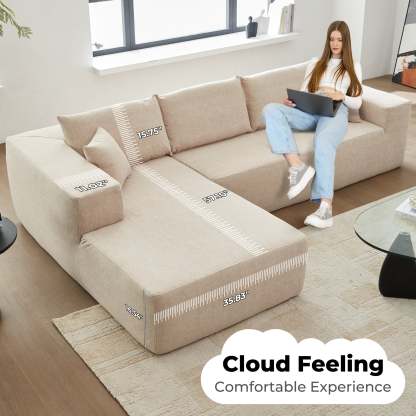 104" L-Shape Modular Couch with Chaise, Chenille Fabric, No Assembly Required