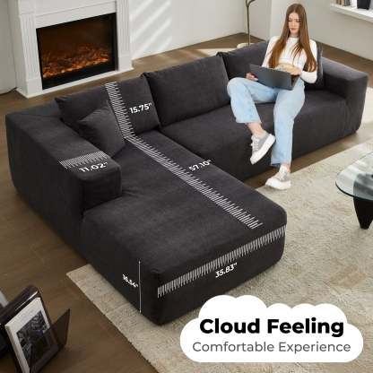 104" L-Shape Modular Couch with Chaise, Chenille Fabric, No Assembly Required