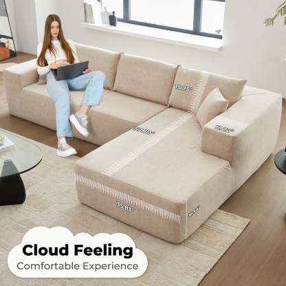 104" L-Shape Modular Couch with Chaise, Chenille Fabric, No Assembly Required