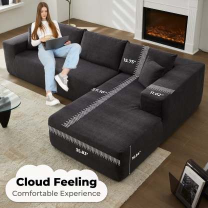 104" L-Shape Modular Couch with Chaise, Chenille Fabric, No Assembly Required