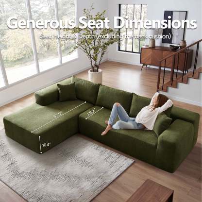 104" L-Shape Modular Couch with Chaise,Cloud Velvet Fabric,No Assembly Required