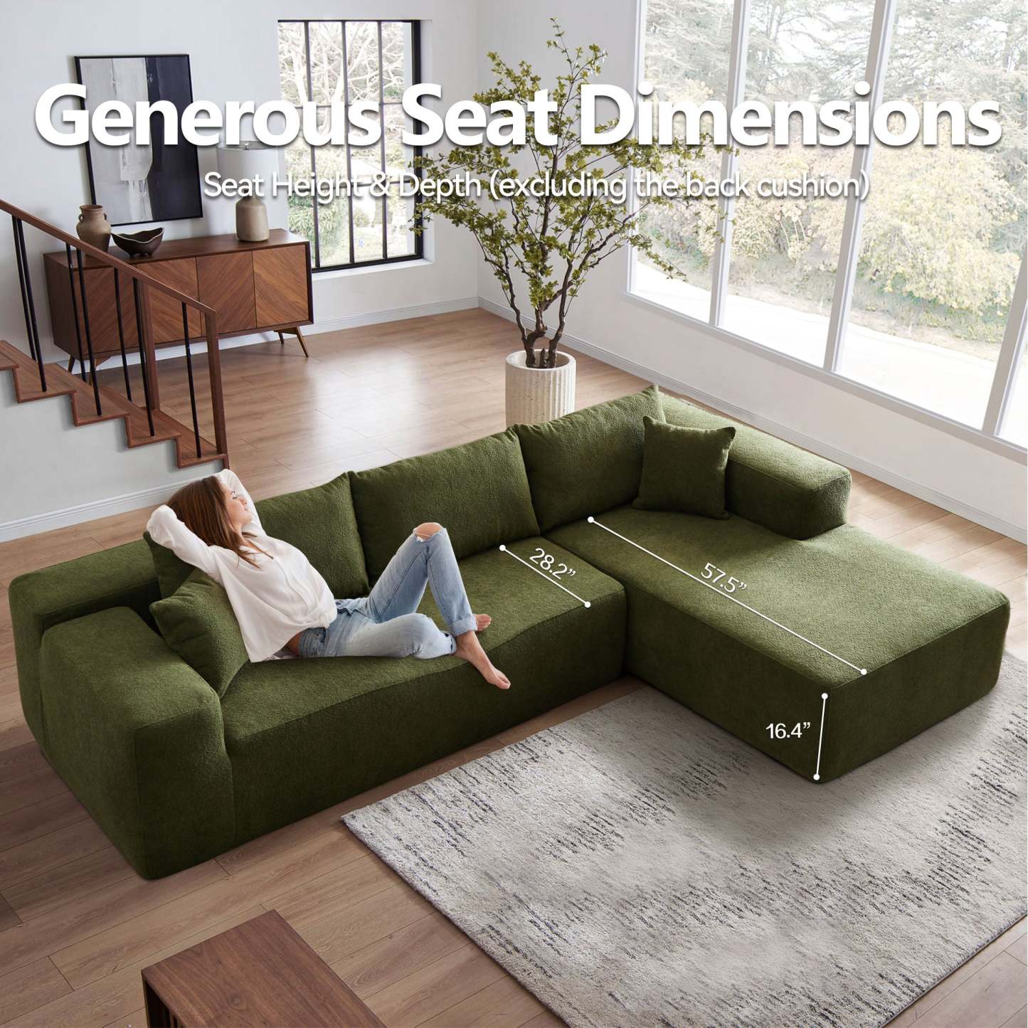 104" L-Shape Modular Couch with Chaise,Cloud Velvet Fabric,No Assembly Required