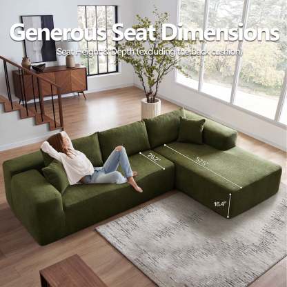 104" L-Shape Modular Couch with Chaise,Cloud Velvet Fabric,No Assembly Required