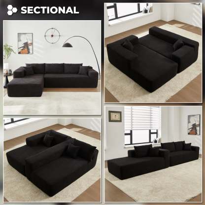 104" L-Shape Modular Couch with Chaise,Corduroy Fabric,No Assembly Required