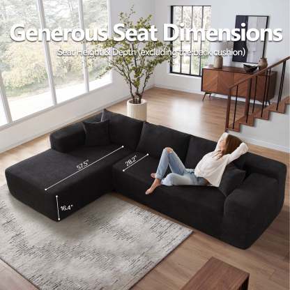 104" L-Shape Modular Couch with Chaise,Corduroy Fabric,No Assembly Required