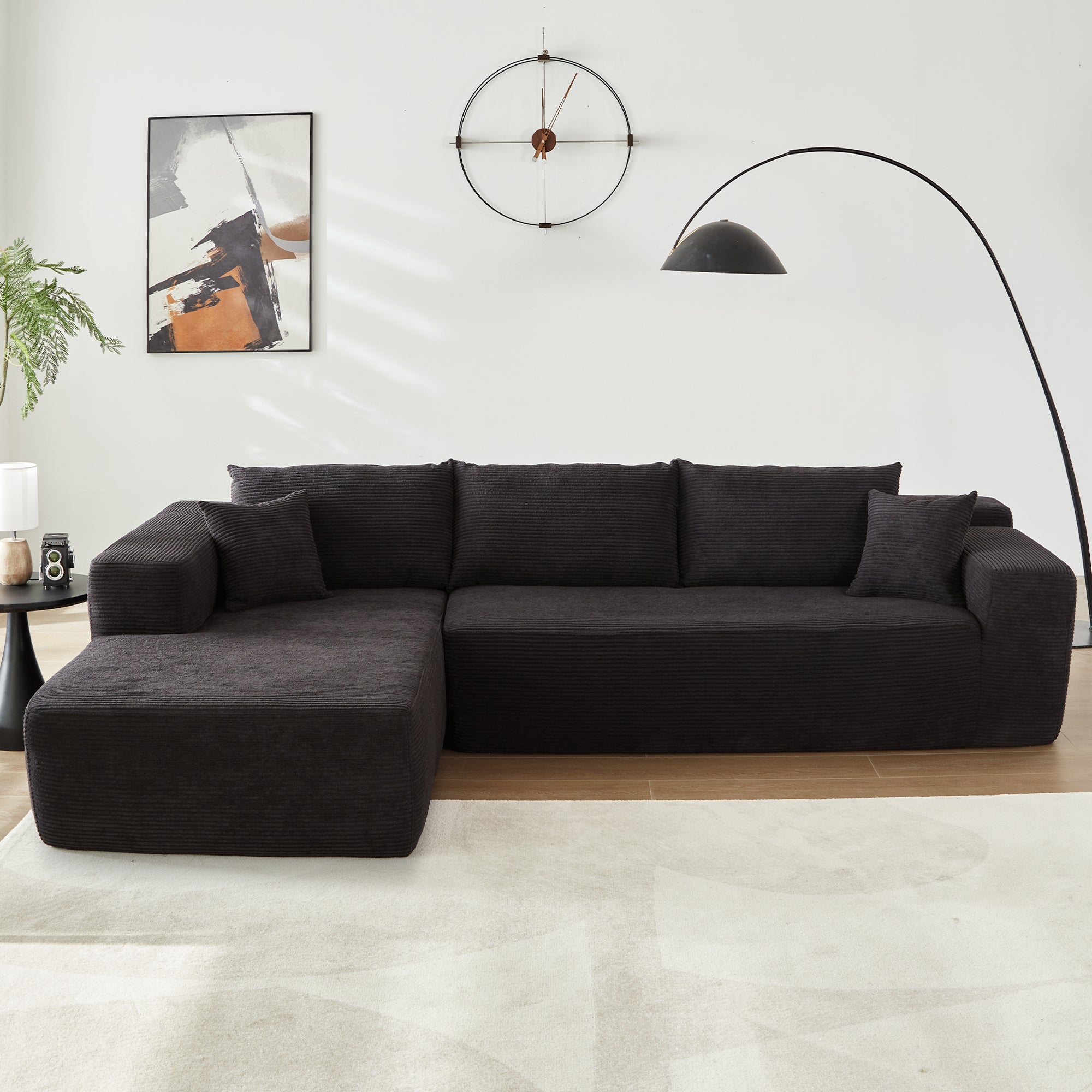 104" L-Shape Modular Couch with Chaise,Corduroy Fabric,No Assembly Required