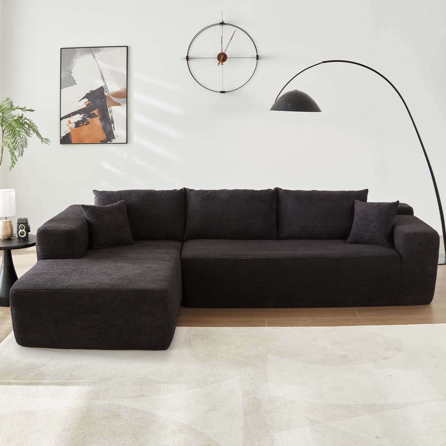 104" L-Shape Modular Couch with Chaise,Corduroy Fabric,No Assembly Required