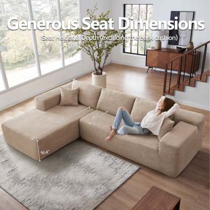 104" L-Shape Modular Couch with Chaise,Corduroy Fabric,No Assembly Required