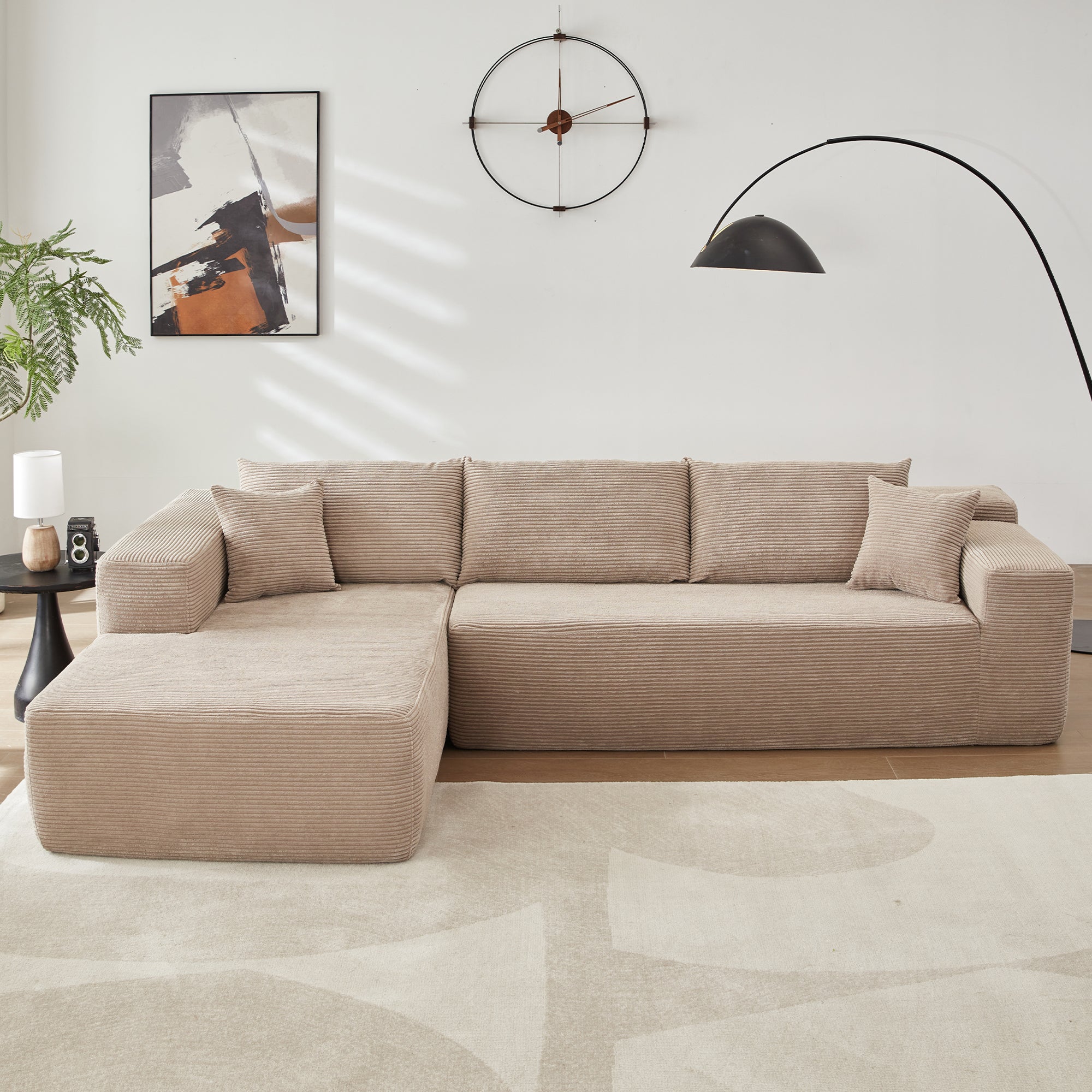 104" L-Shape Modular Couch with Chaise,Corduroy Fabric,No Assembly Required