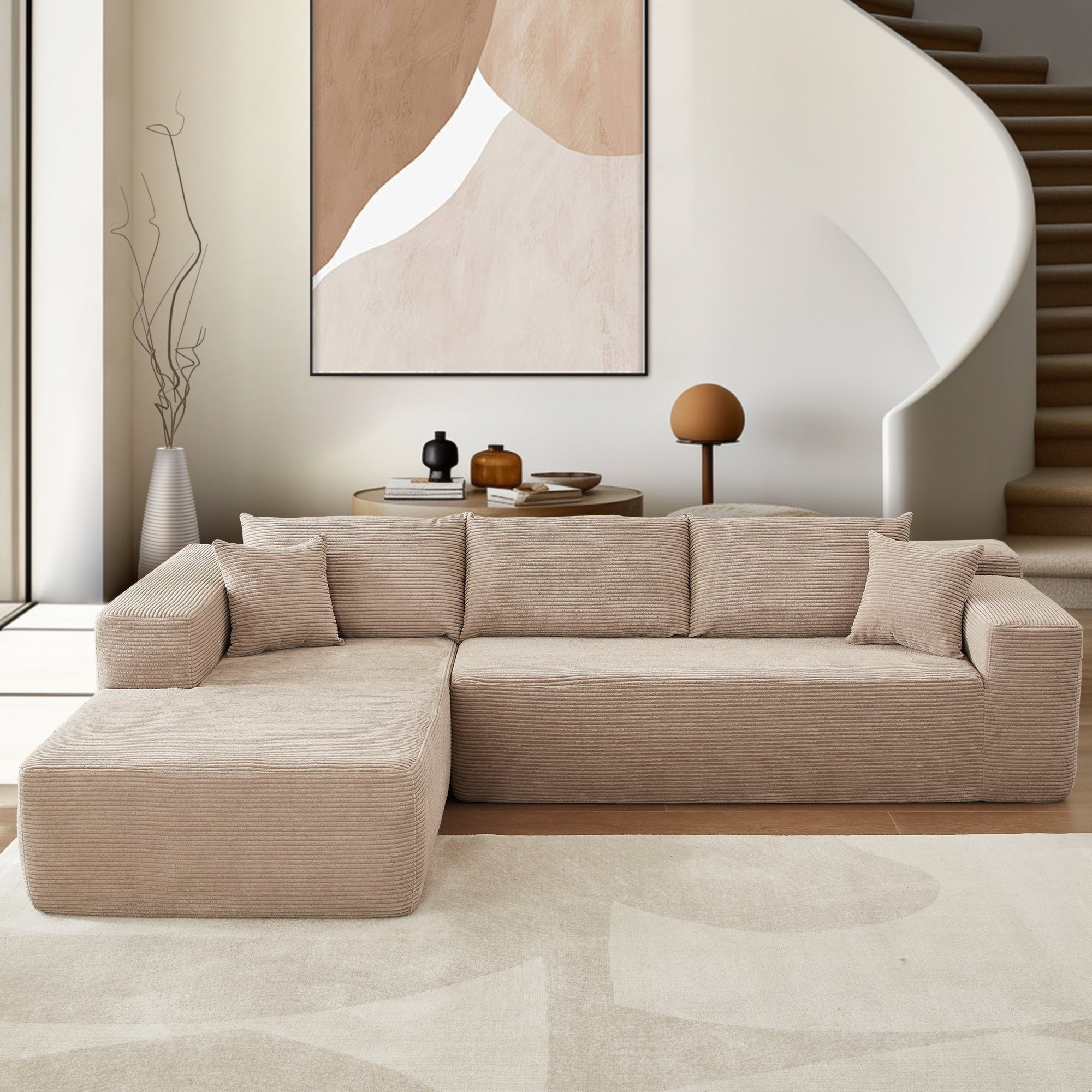 104" L-Shape Modular Couch with Chaise,Corduroy Fabric,No Assembly Required