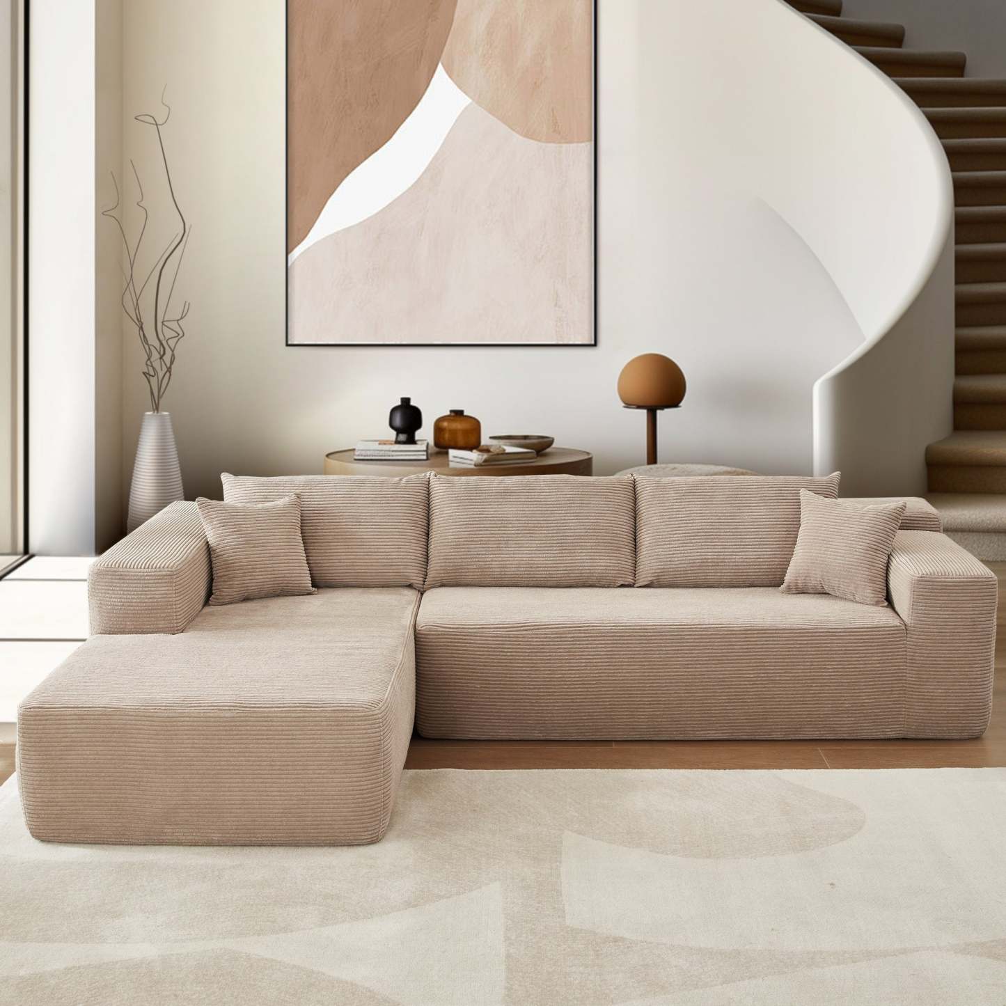 104" L-Shape Modular Couch with Chaise,Corduroy Fabric,No Assembly Required