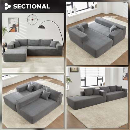 104" L-Shape Modular Couch with Chaise,Corduroy Fabric,No Assembly Required