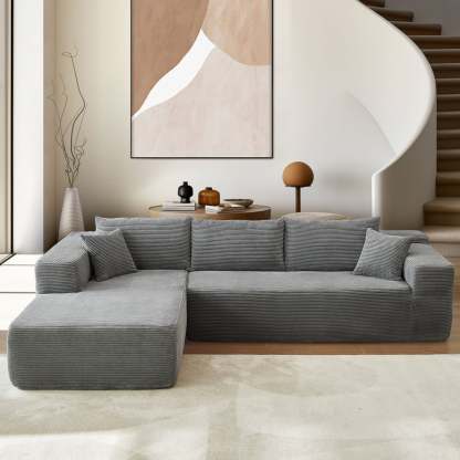 104" L-Shape Modular Couch with Chaise,Corduroy Fabric,No Assembly Required