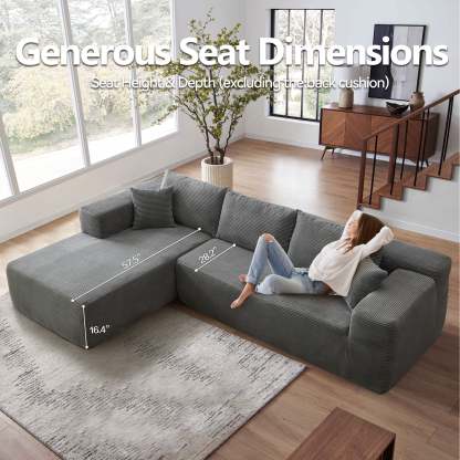 104" L-Shape Modular Couch with Chaise,Corduroy Fabric,No Assembly Required