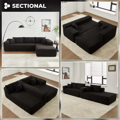 104" L-Shape Modular Couch with Chaise,Corduroy Fabric,No Assembly Required